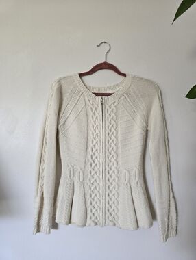 Sparrow Anthropologie Size Small Ivory Wool Blend Peplum Cardigan Sweater